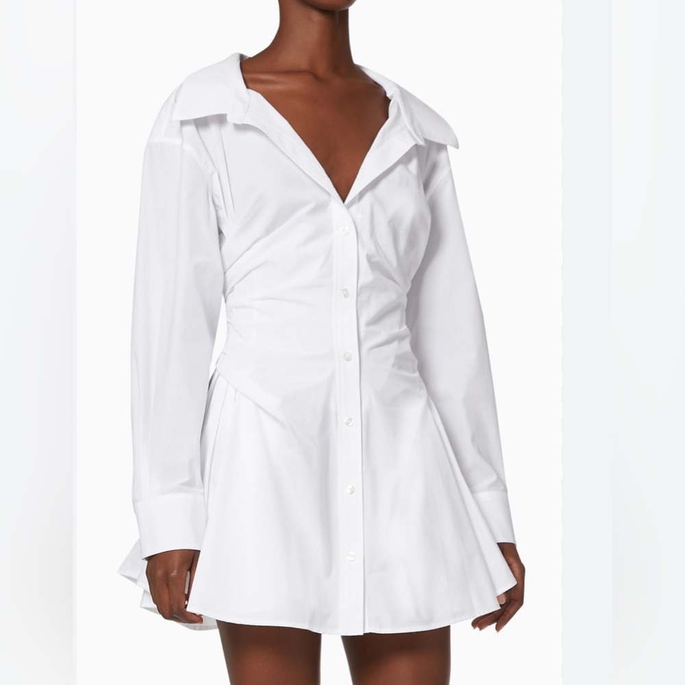 White Long Sleeve Button-Front Shirt Dress